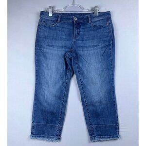 J Jill Cropped Jeans Womens Size 12 Petite Authentic Fit Mid Rise Raw Hem Blue